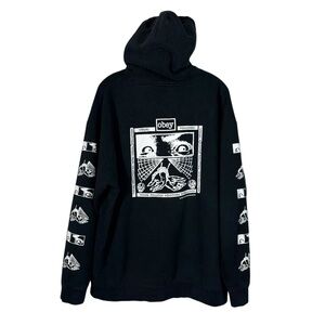 Obey Shockbound Visual Pollution Black Grunge Hoodie Sleeve Hits XL Skater Skate